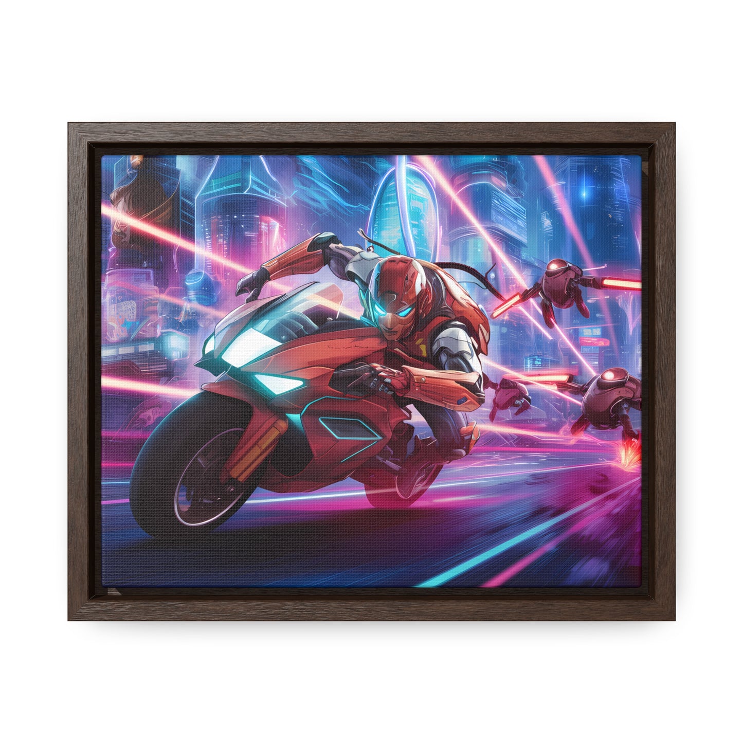 Neon Pursuit: Cyberbike Showdown - Gallery Canvas Wraps, Horizontal Frame