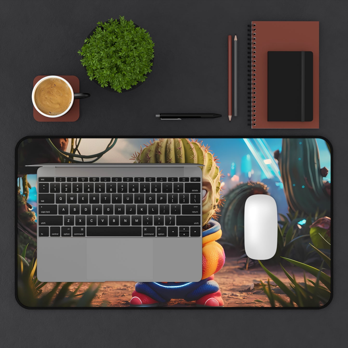Cactus Warrior's Confident Stance - Desk Mat