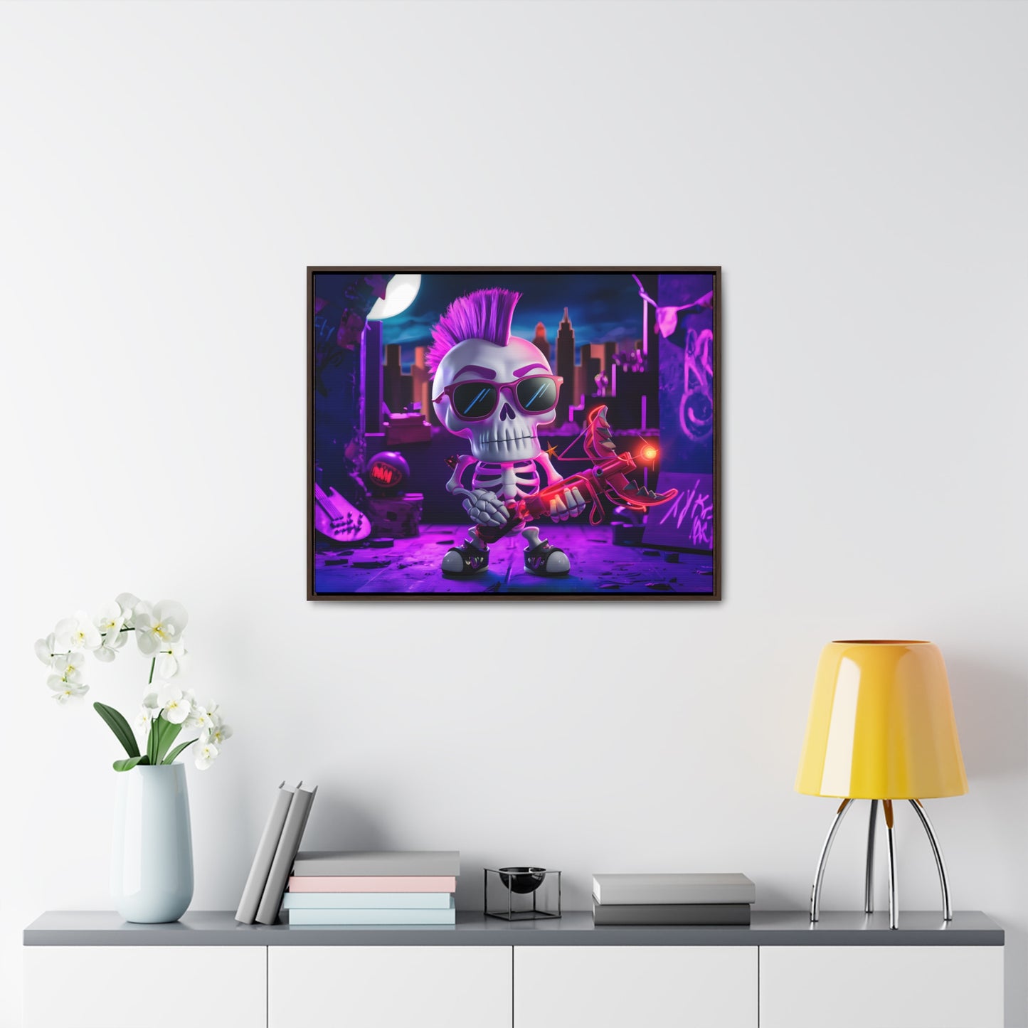 "Punk Rock Skeleton Warrior in Neon City" - Gallery Canvas Wraps, Horizontal Frame