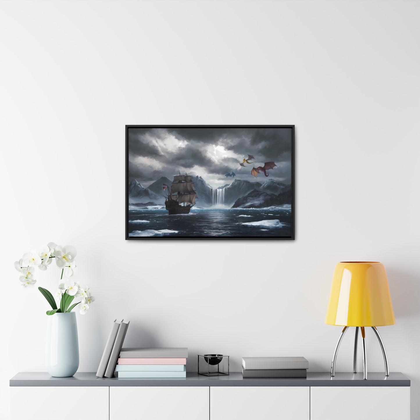 "The Voyage to Dragon's Fjord" - Gallery Canvas Wraps, Horizontal Frame