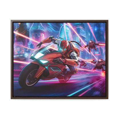 Neon Pursuit: Cyberbike Showdown - Gallery Canvas Wraps, Horizontal Frame