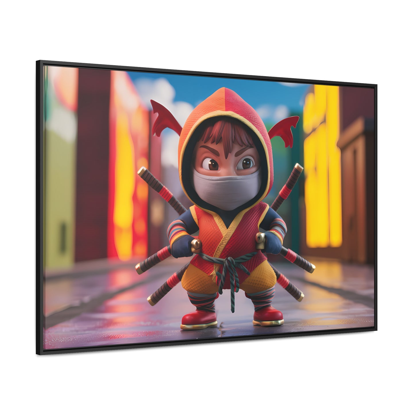 "Chibi Ninja Warrior in the City" - Gallery Canvas Wraps, Horizontal Frame