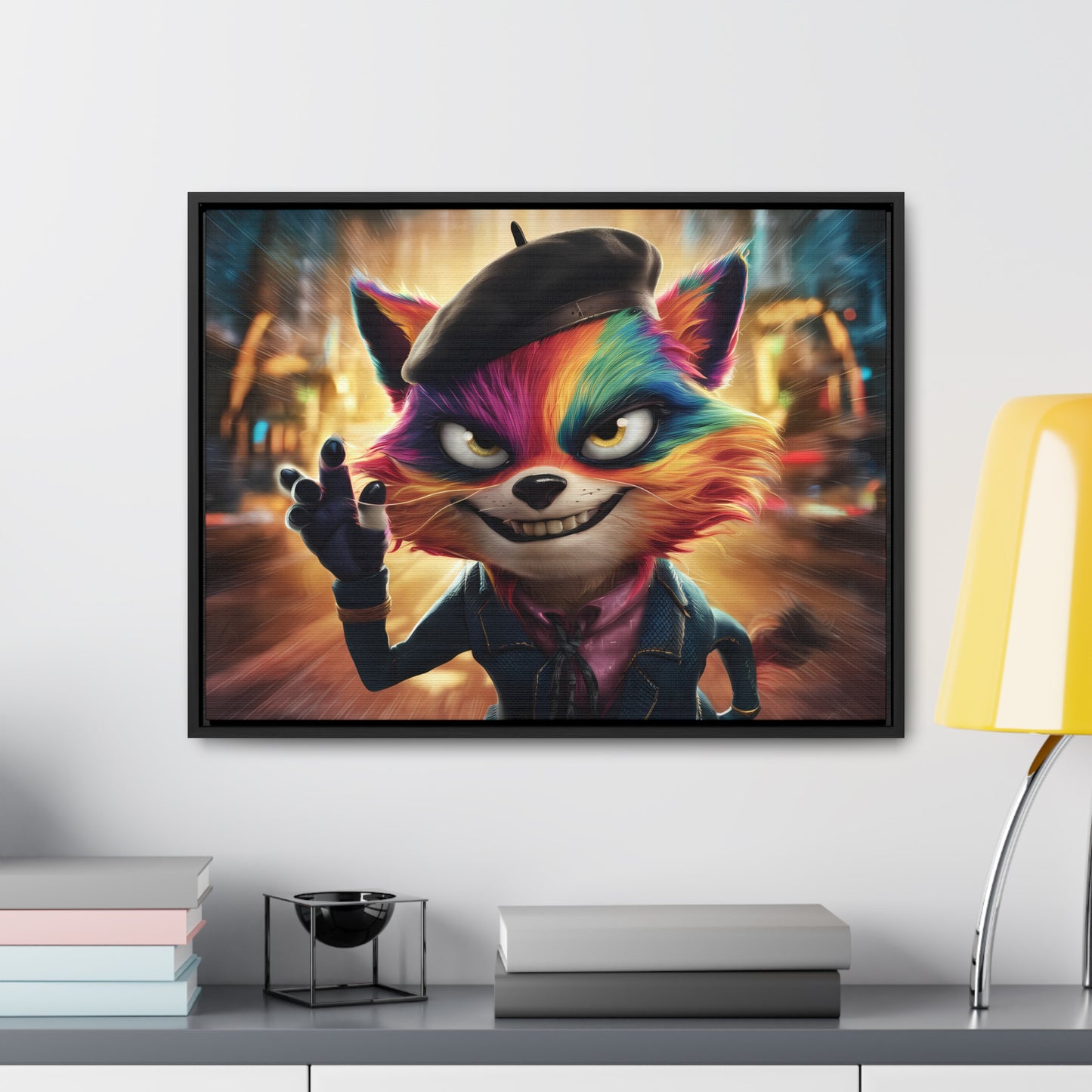 Feline Frenzy in the City Lights - Gallery Canvas Wraps, Horizontal Frame