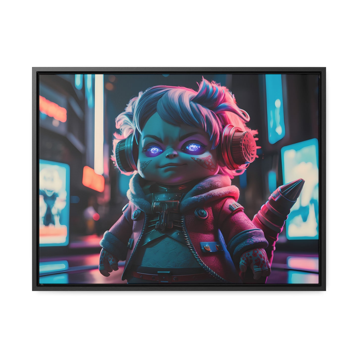 Neon Guardian in the Cyber City - Gallery Canvas Wraps, Horizontal Frame