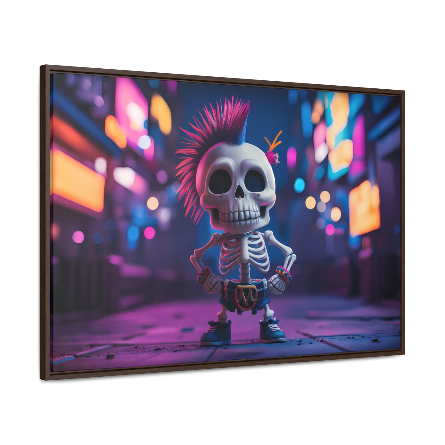 Punk Skeleton in Neon City - Gallery Canvas Wraps, Horizontal Frame