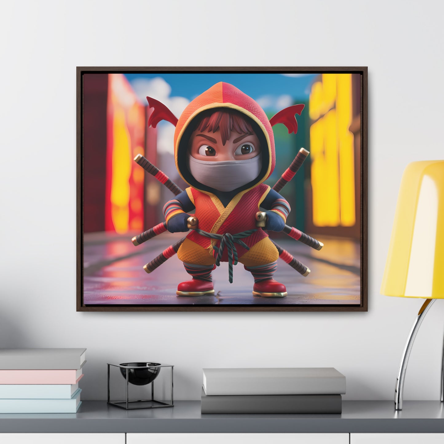 "Chibi Ninja Warrior in the City" - Gallery Canvas Wraps, Horizontal Frame