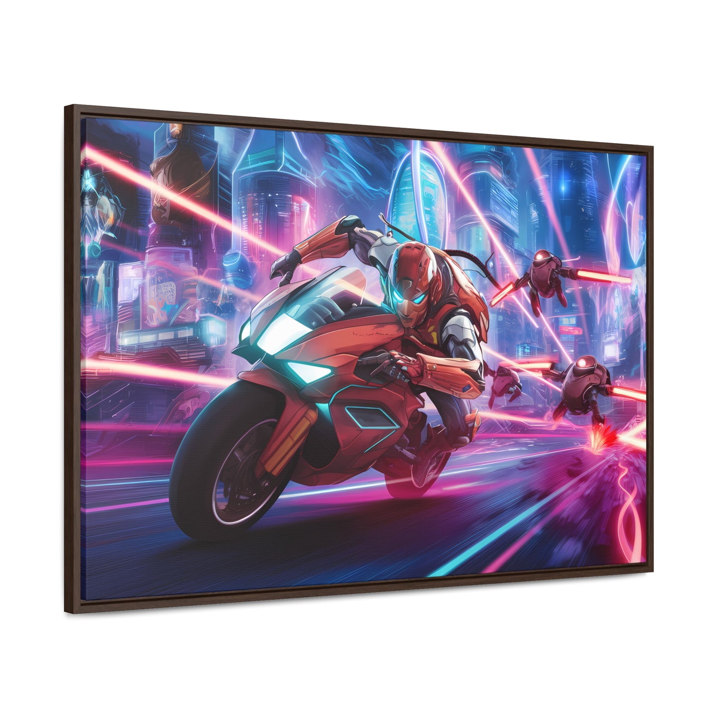 Neon Pursuit: Cyberbike Showdown - Gallery Canvas Wraps, Horizontal Frame
