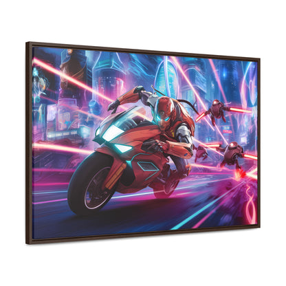 Neon Pursuit: Cyberbike Showdown - Gallery Canvas Wraps, Horizontal Frame
