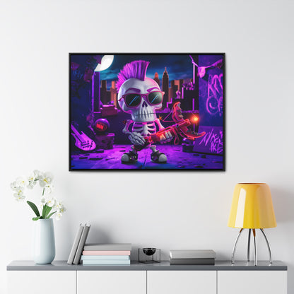 "Punk Rock Skeleton Warrior in Neon City" - Gallery Canvas Wraps, Horizontal Frame