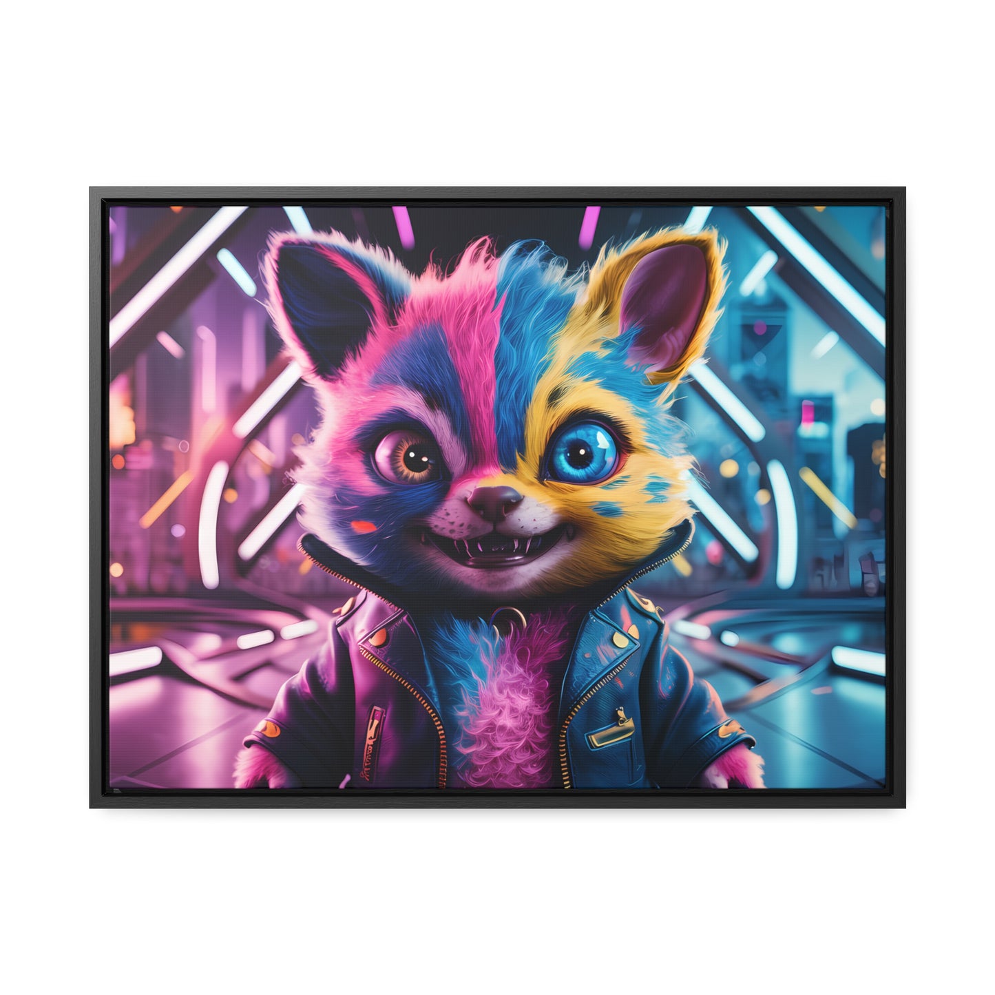 Neon Paws in the Cyber City - Gallery Canvas Wraps, Horizontal Frame