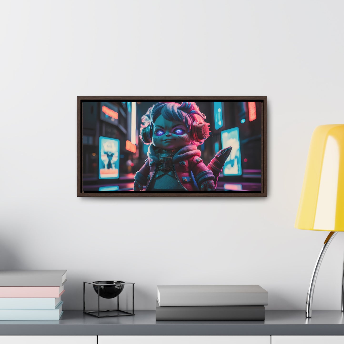Neon Guardian in the Cyber City - Gallery Canvas Wraps, Horizontal Frame