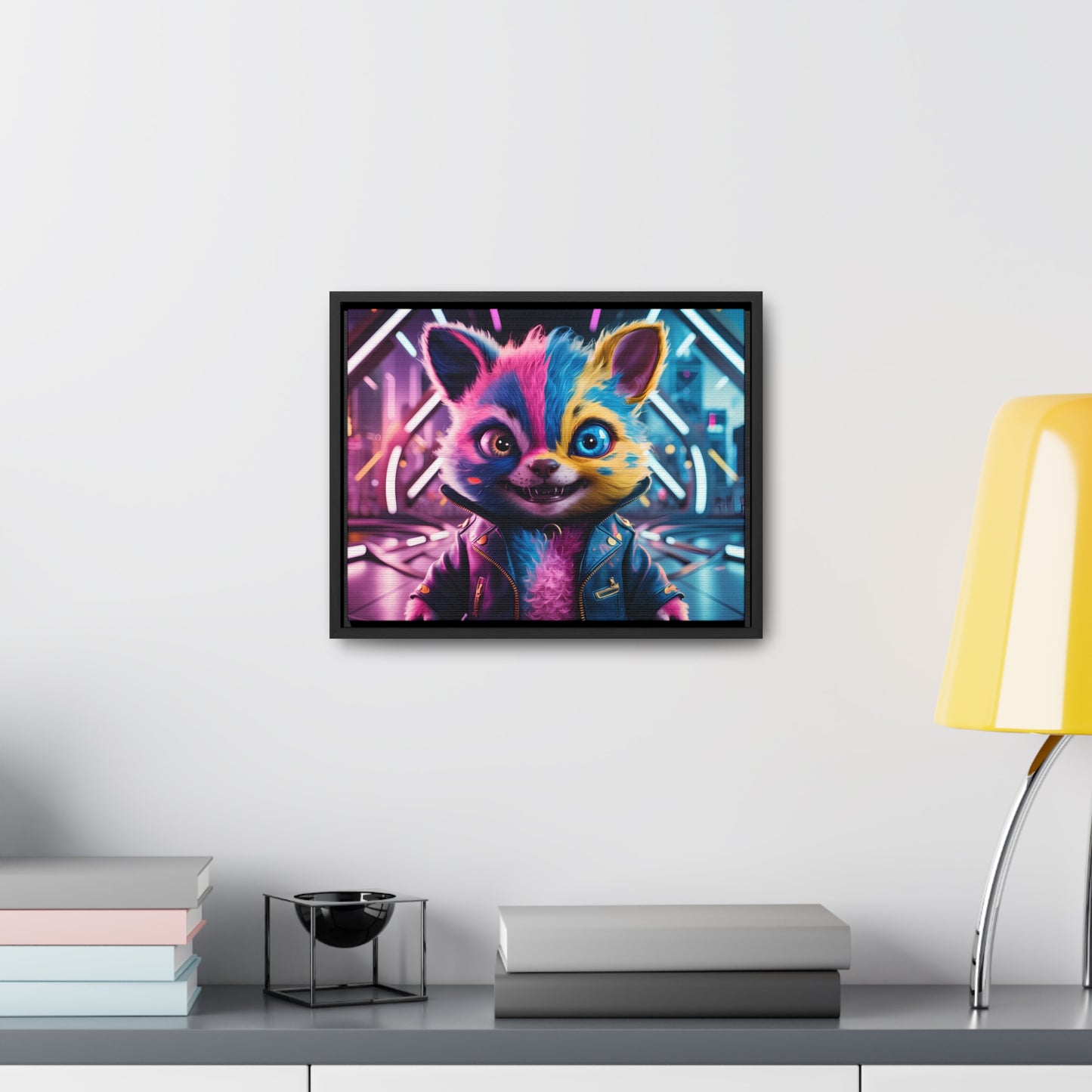 Neon Paws in the Cyber City - Gallery Canvas Wraps, Horizontal Frame