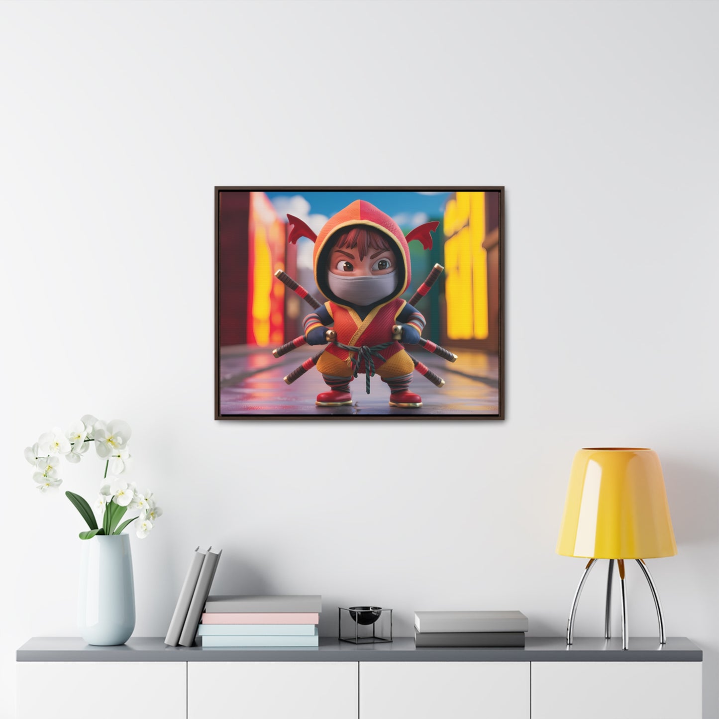 "Chibi Ninja Warrior in the City" - Gallery Canvas Wraps, Horizontal Frame
