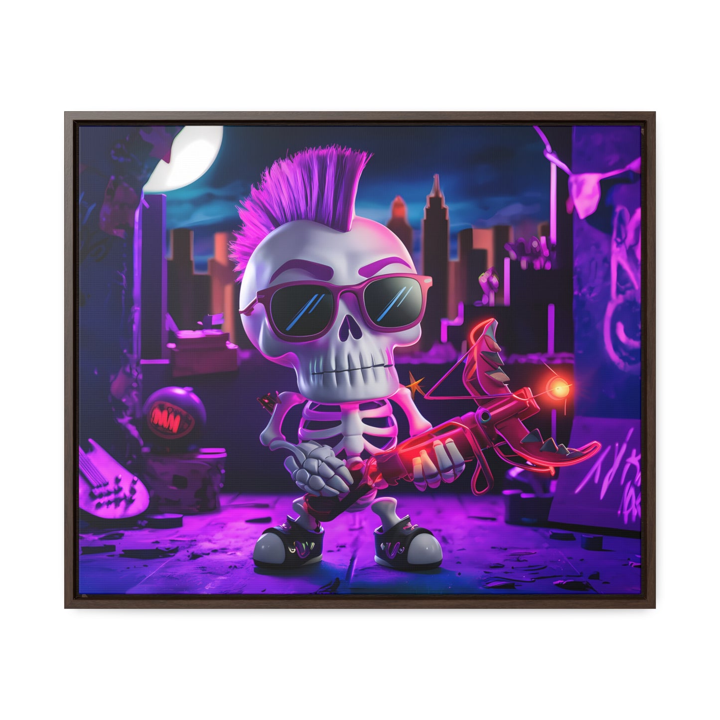 "Punk Rock Skeleton Warrior in Neon City" - Gallery Canvas Wraps, Horizontal Frame