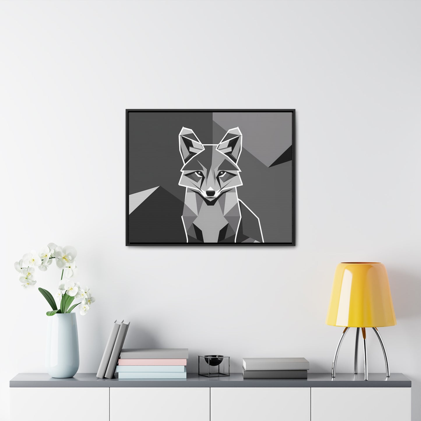 "Geometric Fox in Monochrome" - Gallery Canvas Wraps, Horizontal Frame