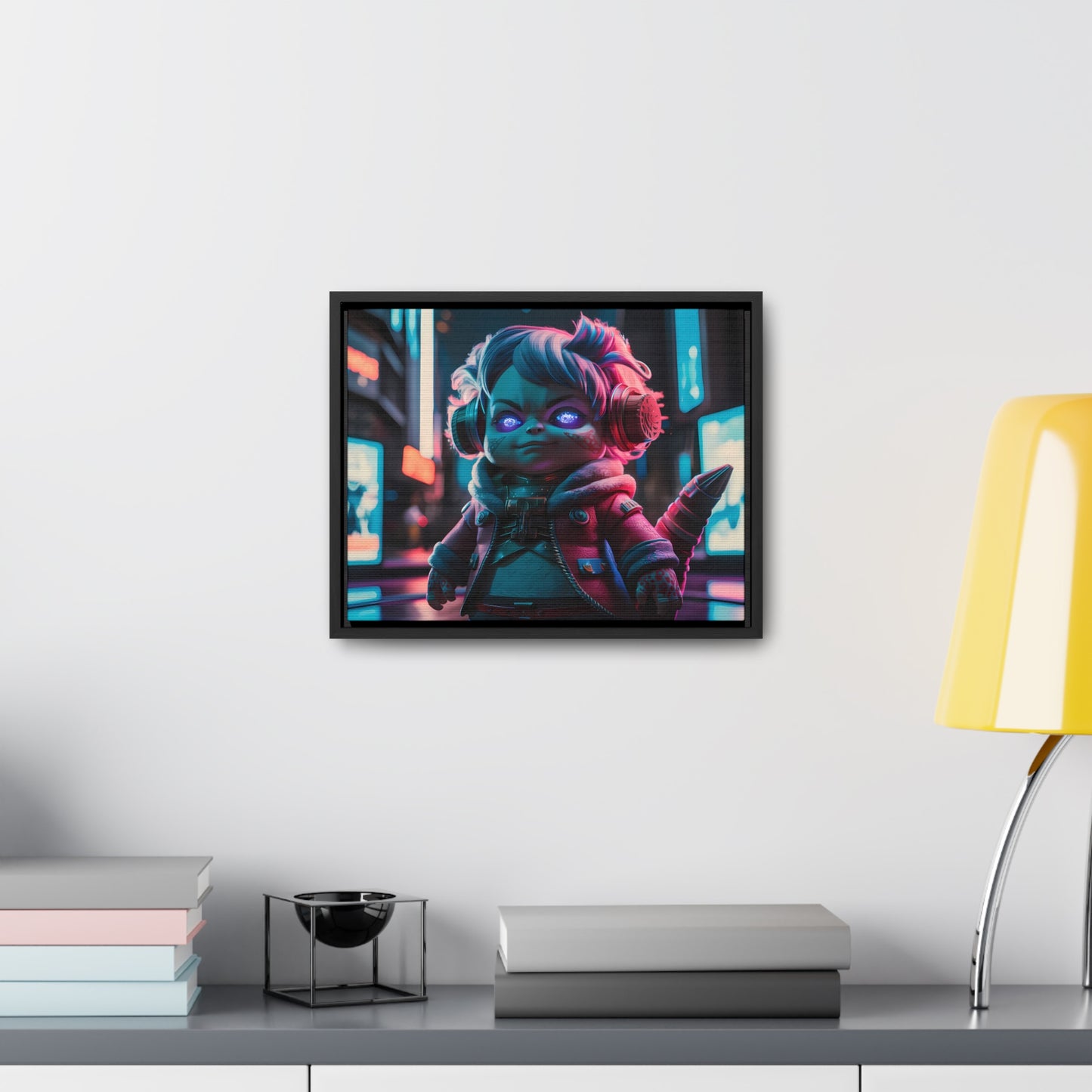 Neon Guardian in the Cyber City - Gallery Canvas Wraps, Horizontal Frame