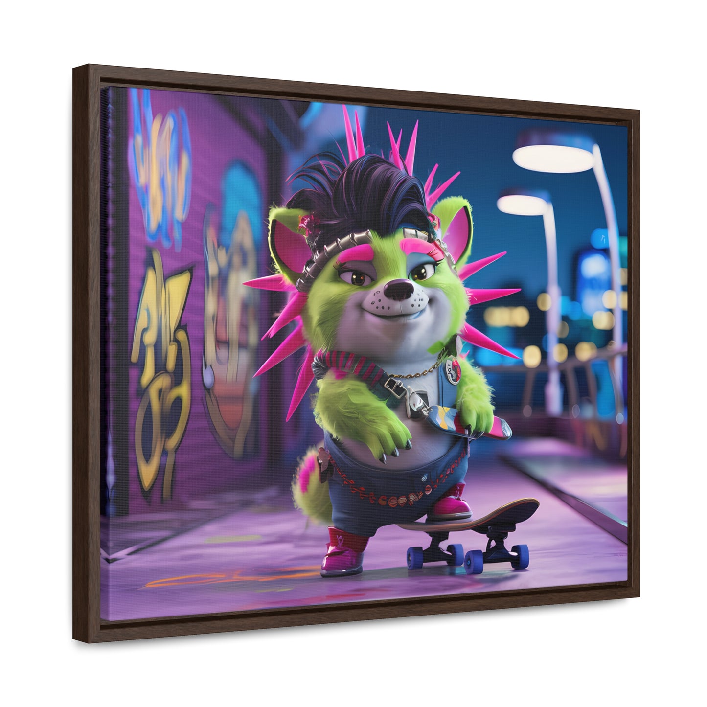Punk Pup on a Neon Night - Gallery Canvas Wraps, Horizontal Frame