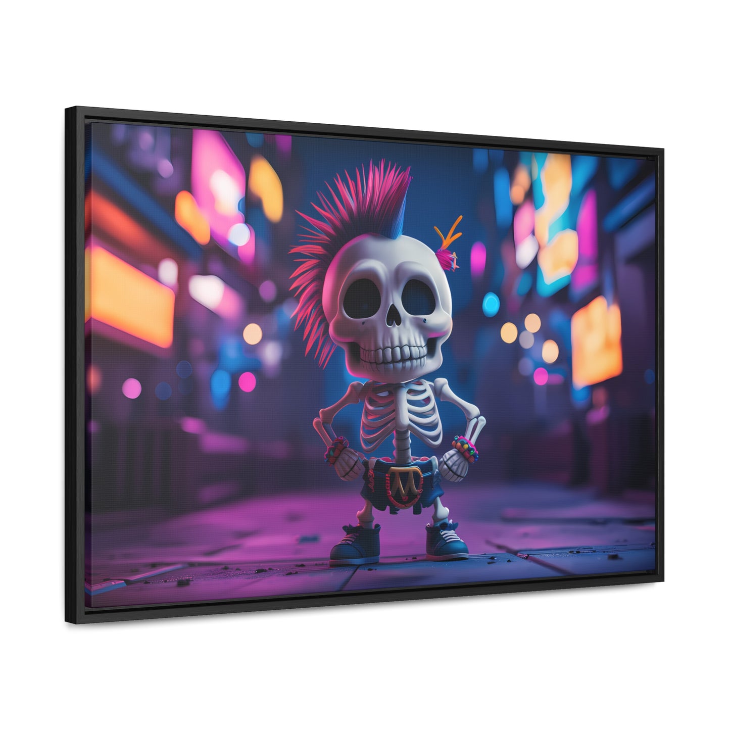 Punk Skeleton in Neon City - Gallery Canvas Wraps, Horizontal Frame