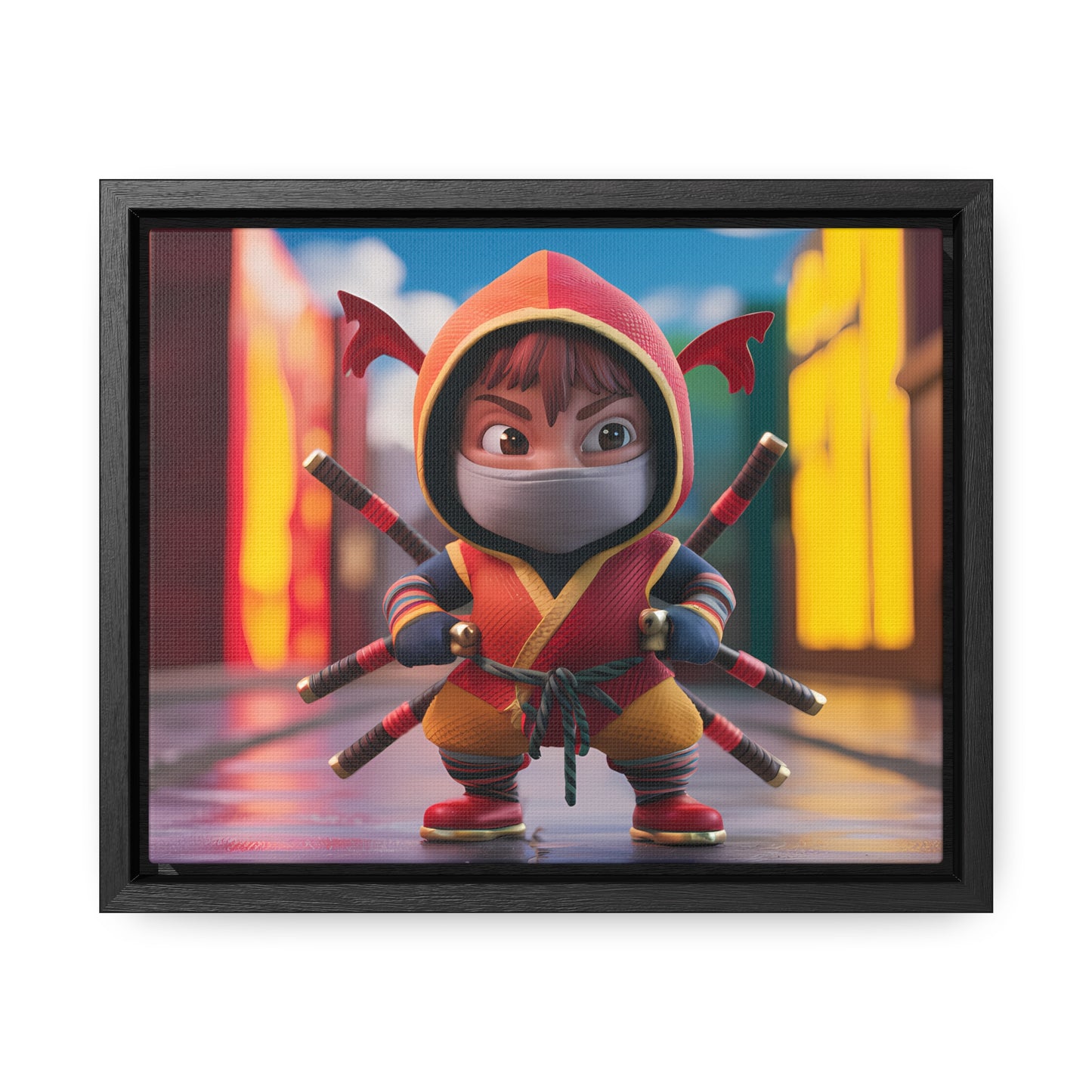 "Chibi Ninja Warrior in the City" - Gallery Canvas Wraps, Horizontal Frame