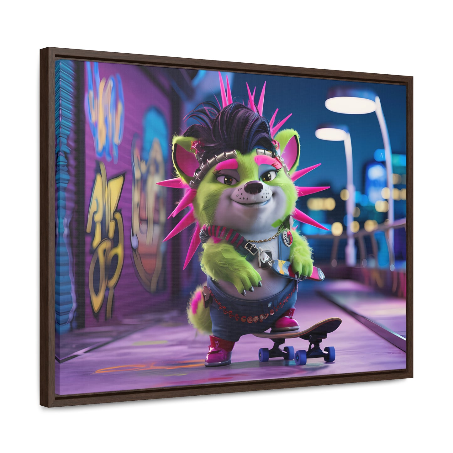 Punk Pup on a Neon Night - Gallery Canvas Wraps, Horizontal Frame