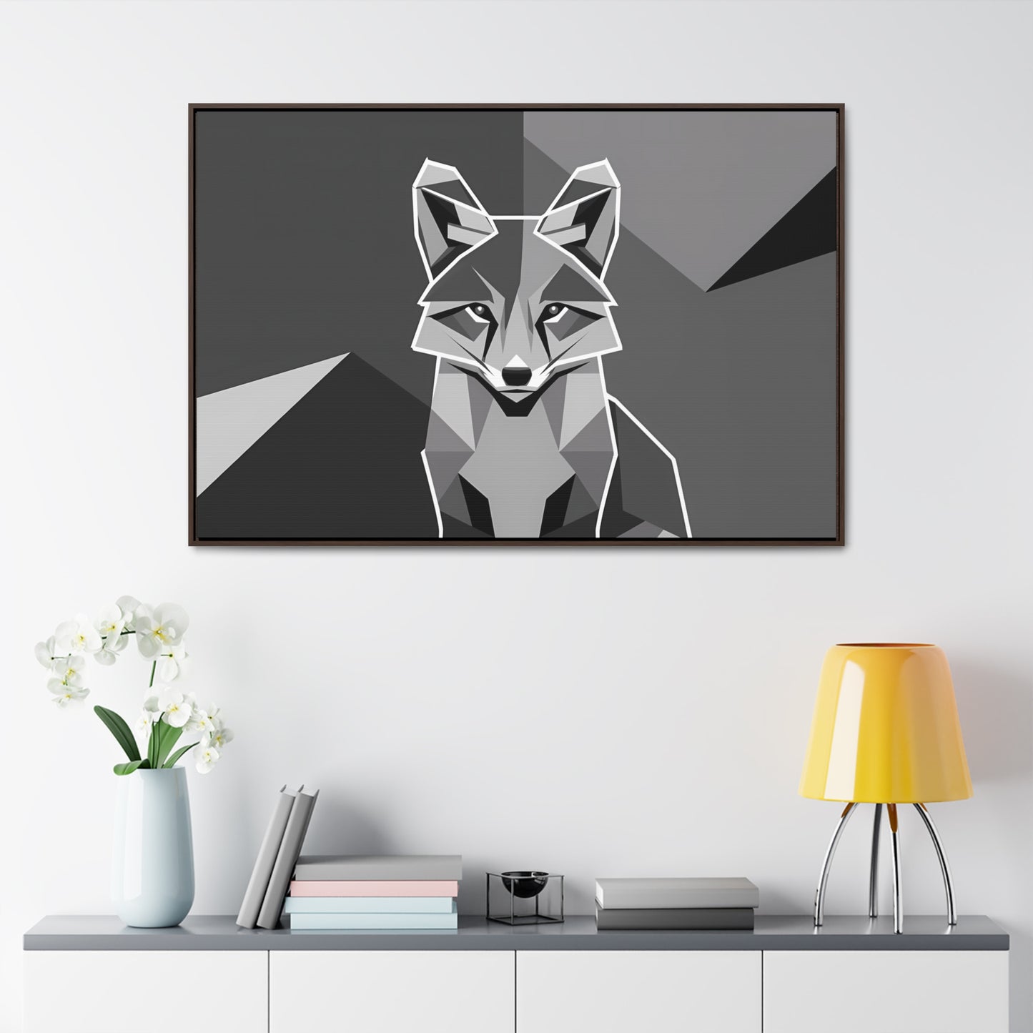 "Geometric Fox in Monochrome" - Gallery Canvas Wraps, Horizontal Frame