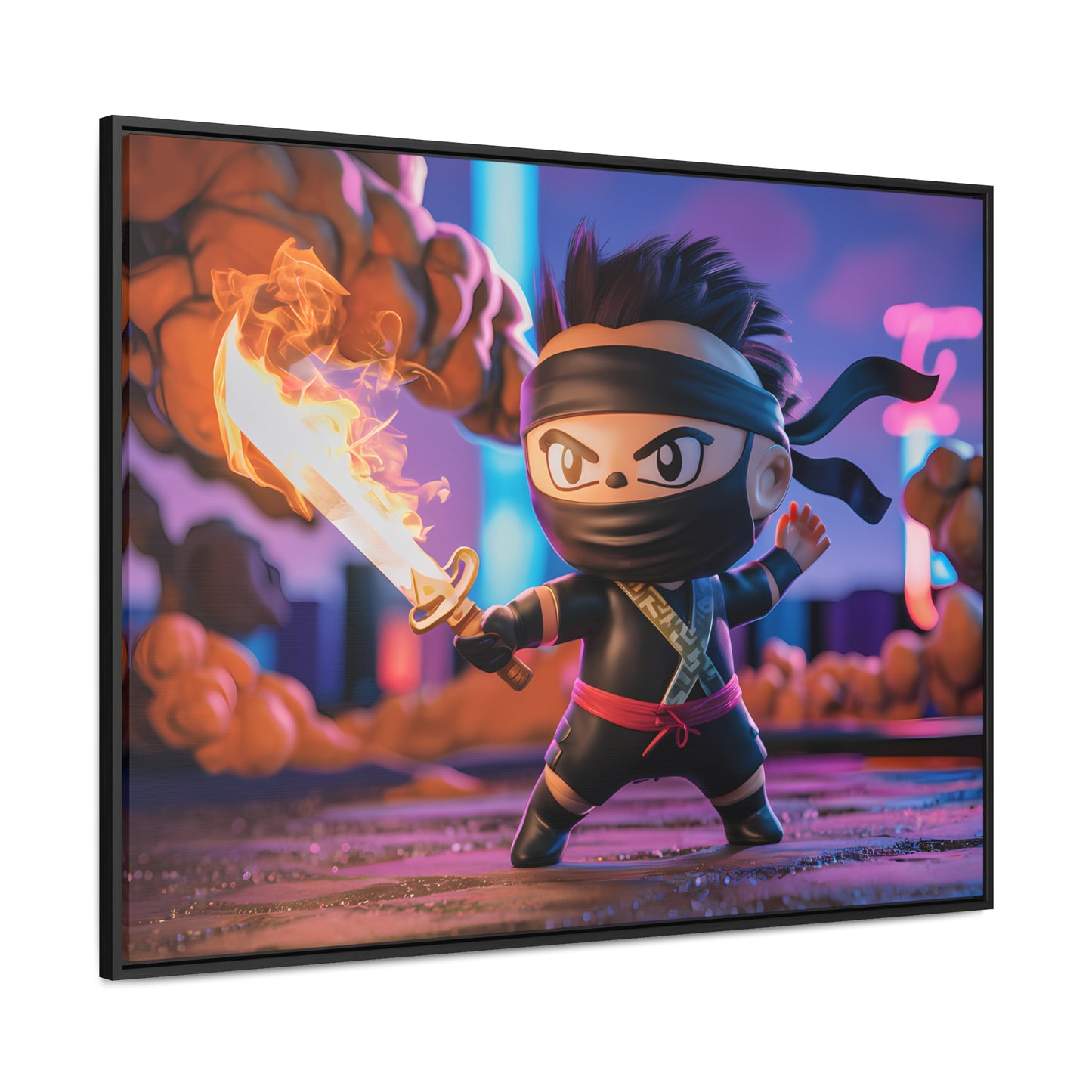 "Flameblade Ninja in Action" - Gallery Canvas Wraps, Horizontal Frame