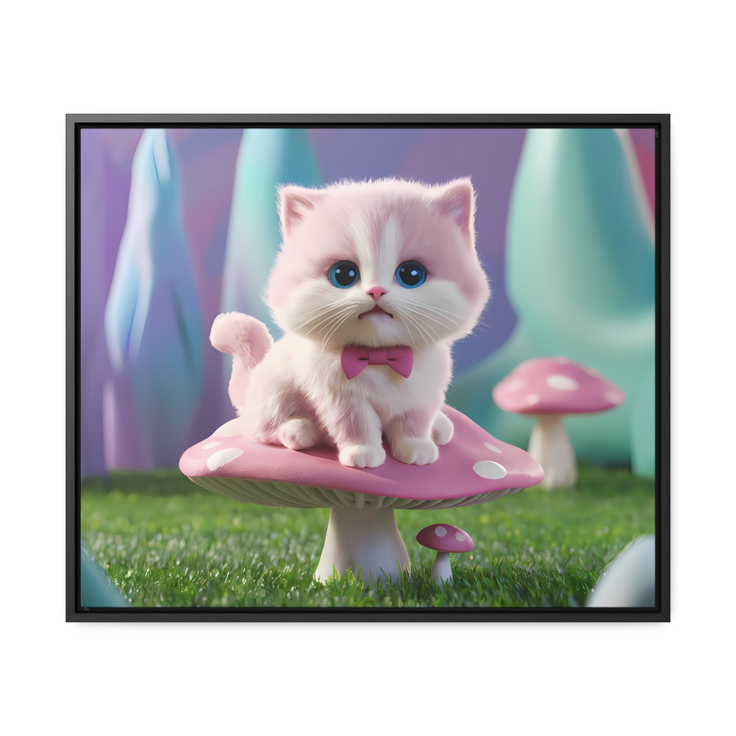 Whimsical Kitten on a Mushroom Throne - Gallery Canvas Wraps, Horizontal Frame