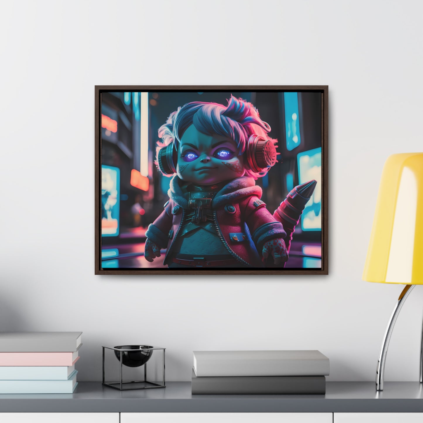 Neon Guardian in the Cyber City - Gallery Canvas Wraps, Horizontal Frame