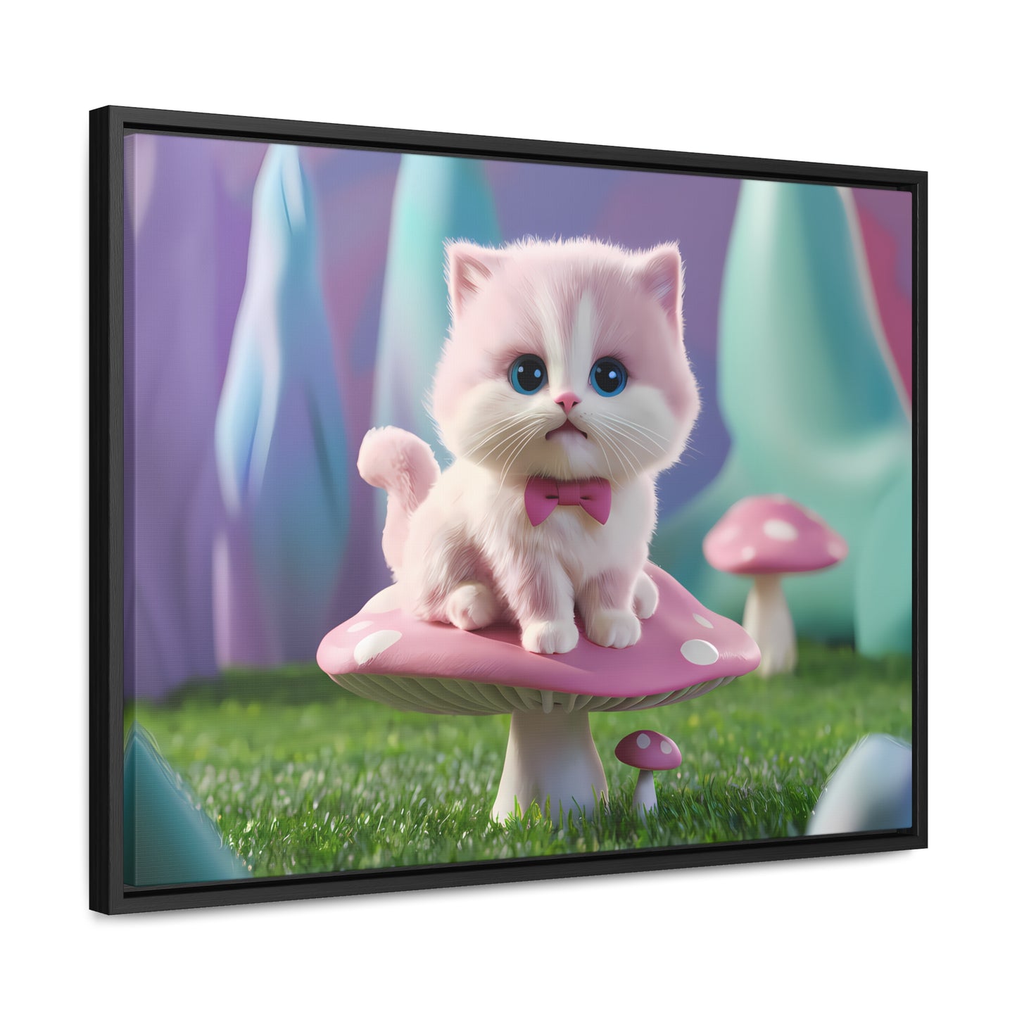 Whimsical Kitten on a Mushroom Throne - Gallery Canvas Wraps, Horizontal Frame