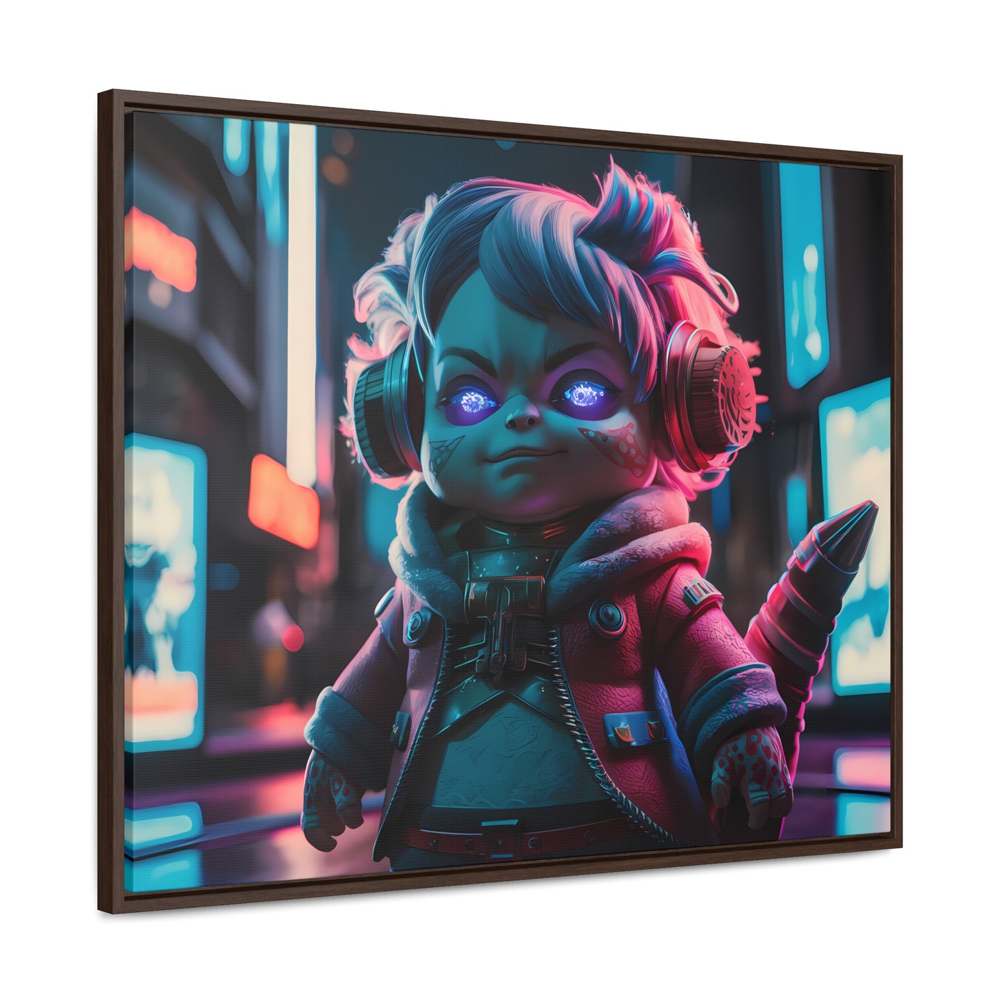Neon Guardian in the Cyber City - Gallery Canvas Wraps, Horizontal Frame