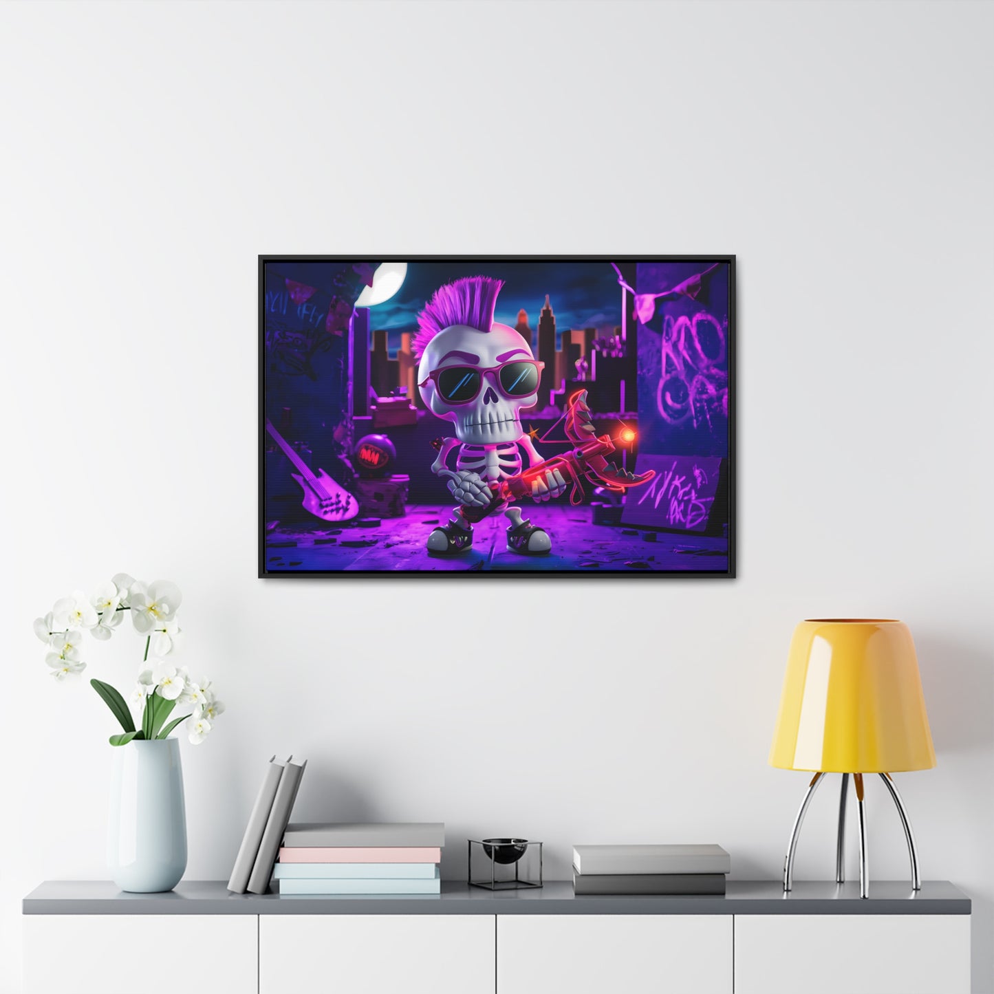 "Punk Rock Skeleton Warrior in Neon City" - Gallery Canvas Wraps, Horizontal Frame