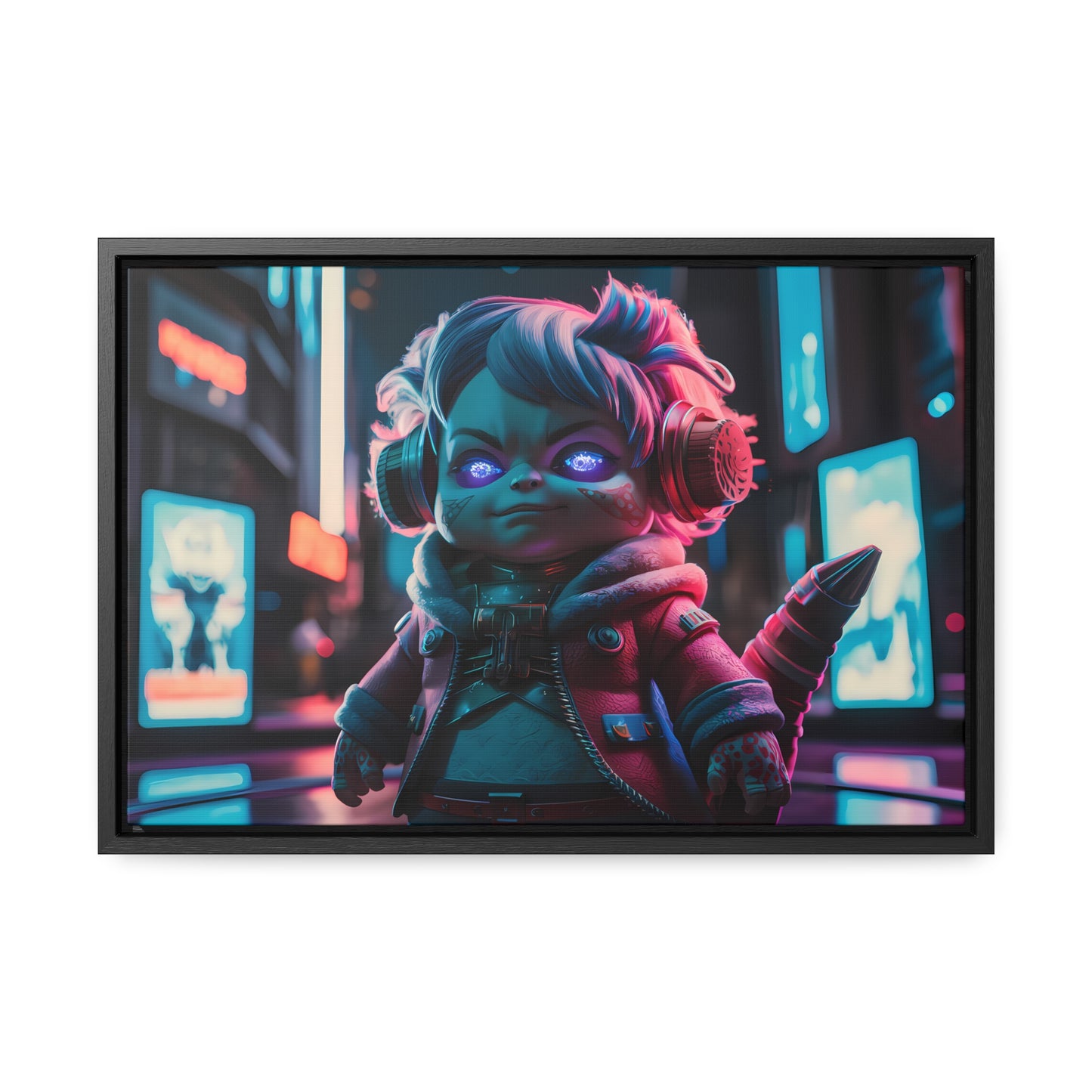 Neon Guardian in the Cyber City - Gallery Canvas Wraps, Horizontal Frame