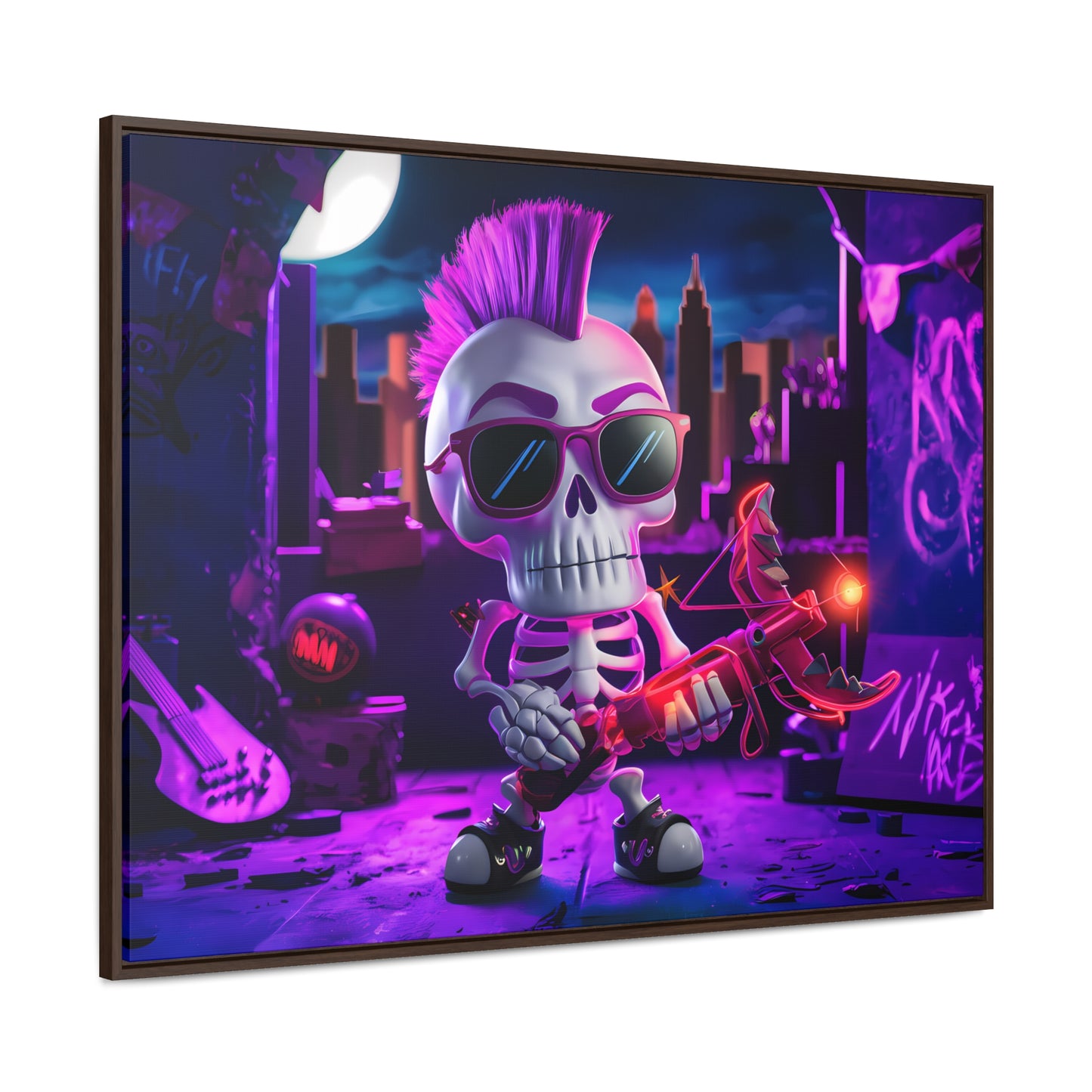 "Punk Rock Skeleton Warrior in Neon City" - Gallery Canvas Wraps, Horizontal Frame