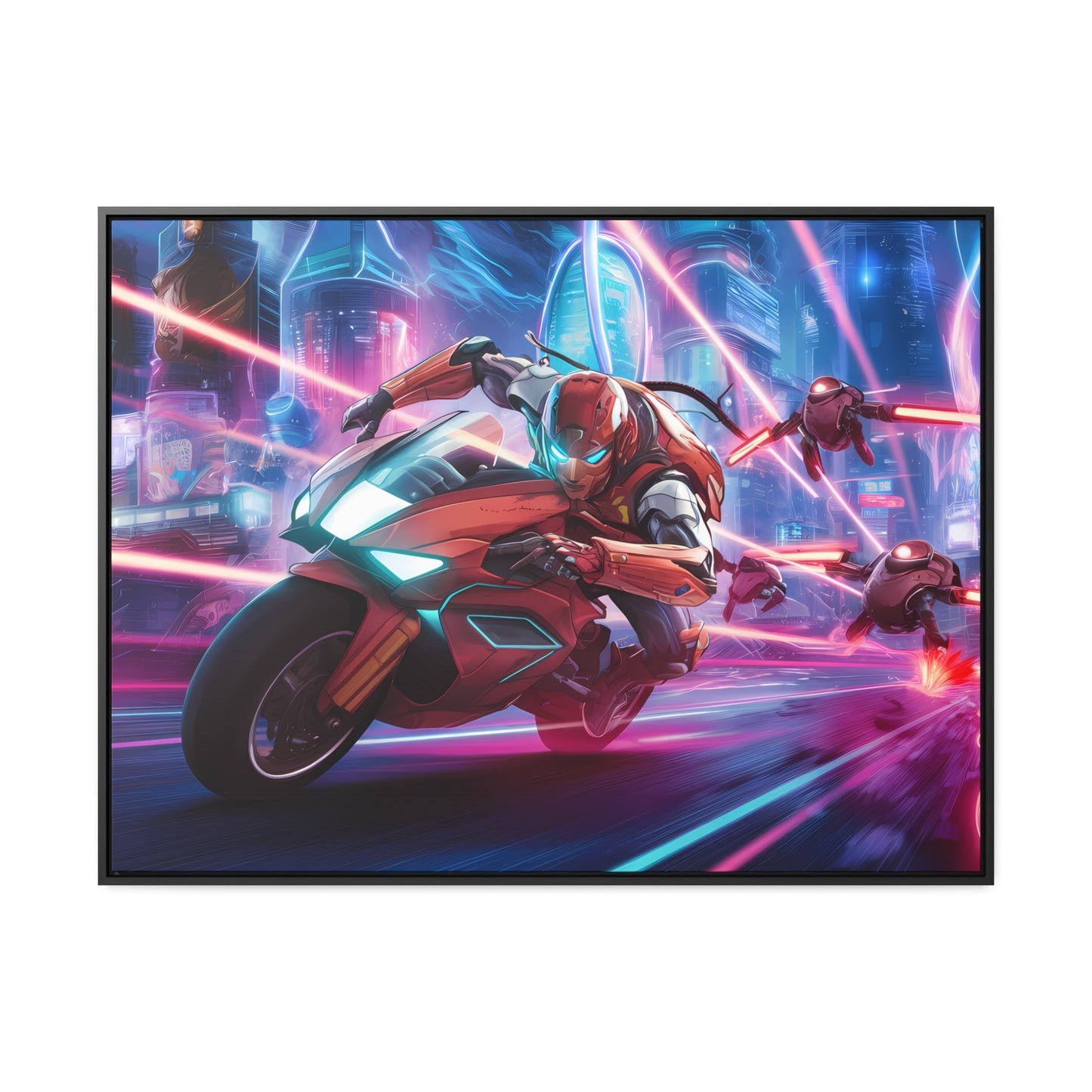 Neon Pursuit: Cyberbike Showdown - Gallery Canvas Wraps, Horizontal Frame