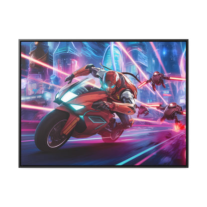 Neon Pursuit: Cyberbike Showdown - Gallery Canvas Wraps, Horizontal Frame
