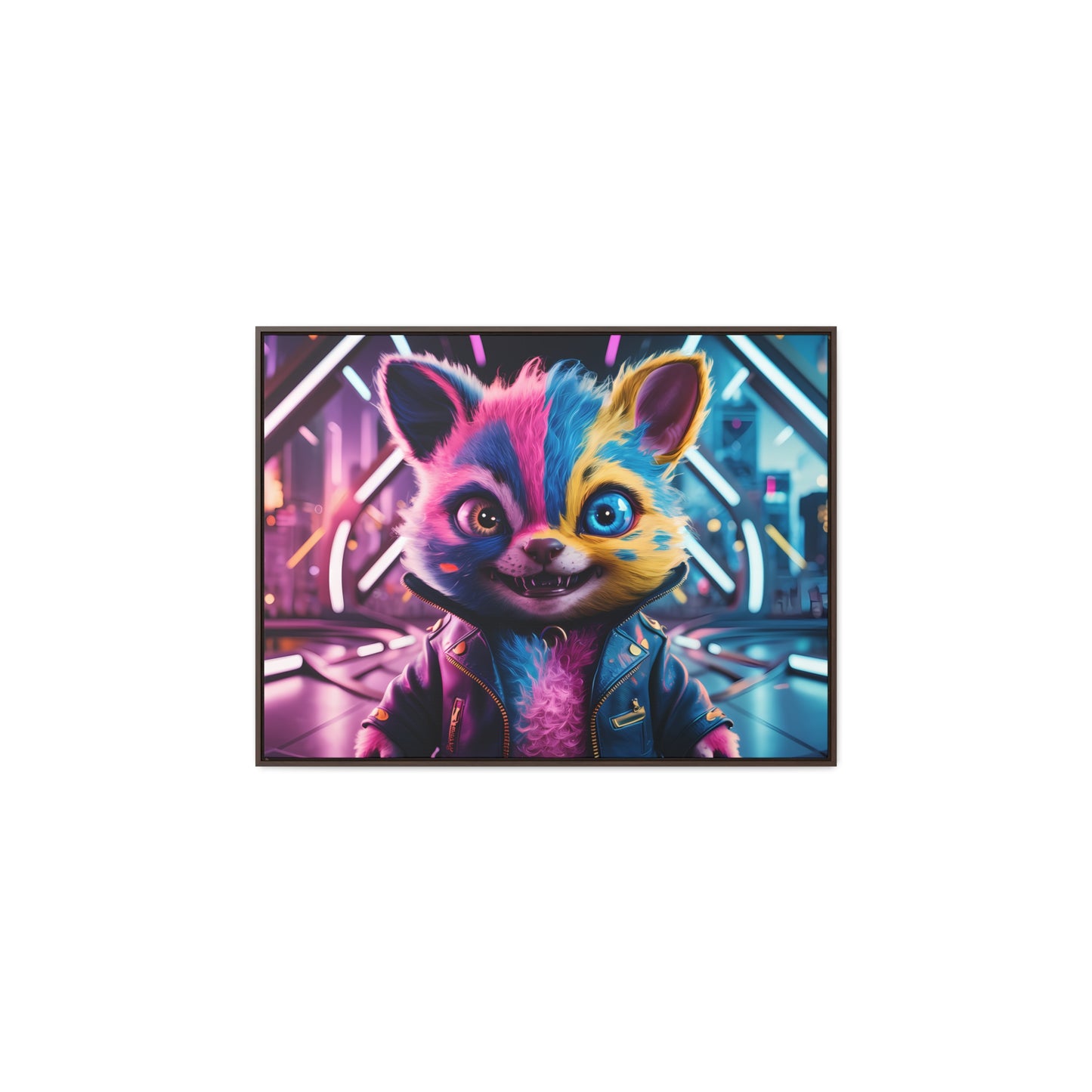 Neon Paws in the Cyber City - Gallery Canvas Wraps, Horizontal Frame