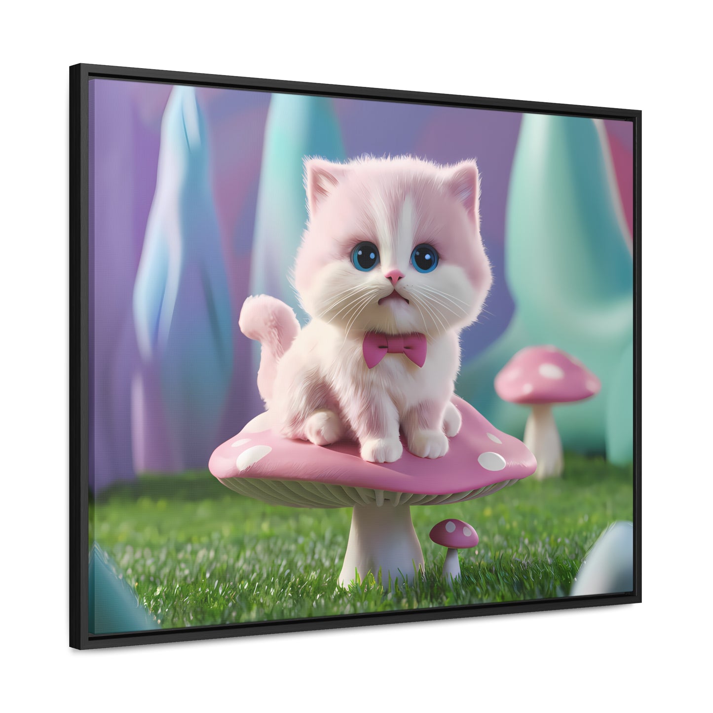 Whimsical Kitten on a Mushroom Throne - Gallery Canvas Wraps, Horizontal Frame