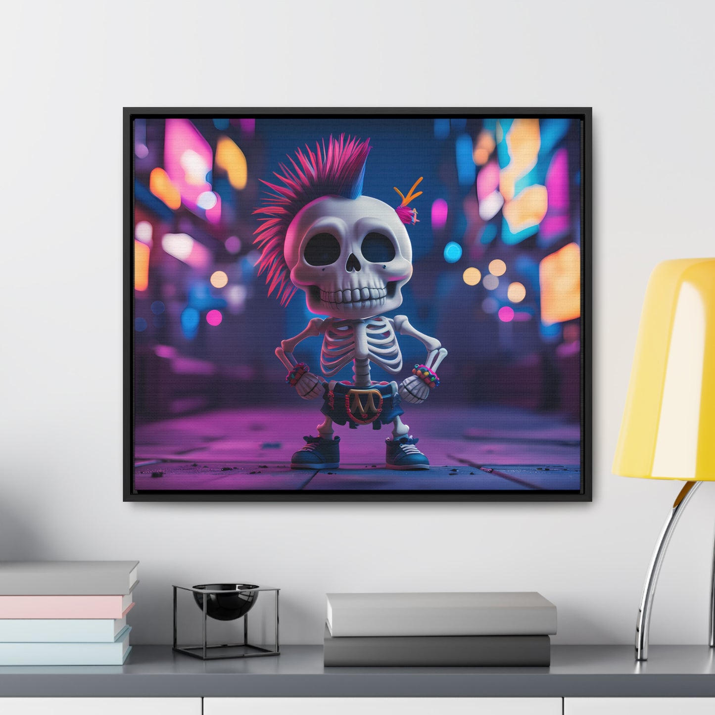 Punk Skeleton in Neon City - Gallery Canvas Wraps, Horizontal Frame