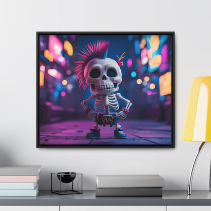 Punk Skeleton in Neon City - Gallery Canvas Wraps, Horizontal Frame