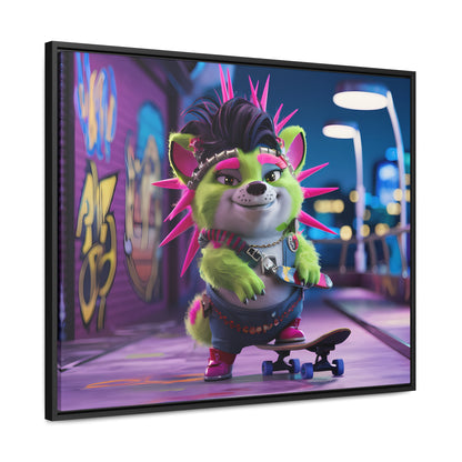 Punk Pup on a Neon Night - Gallery Canvas Wraps, Horizontal Frame