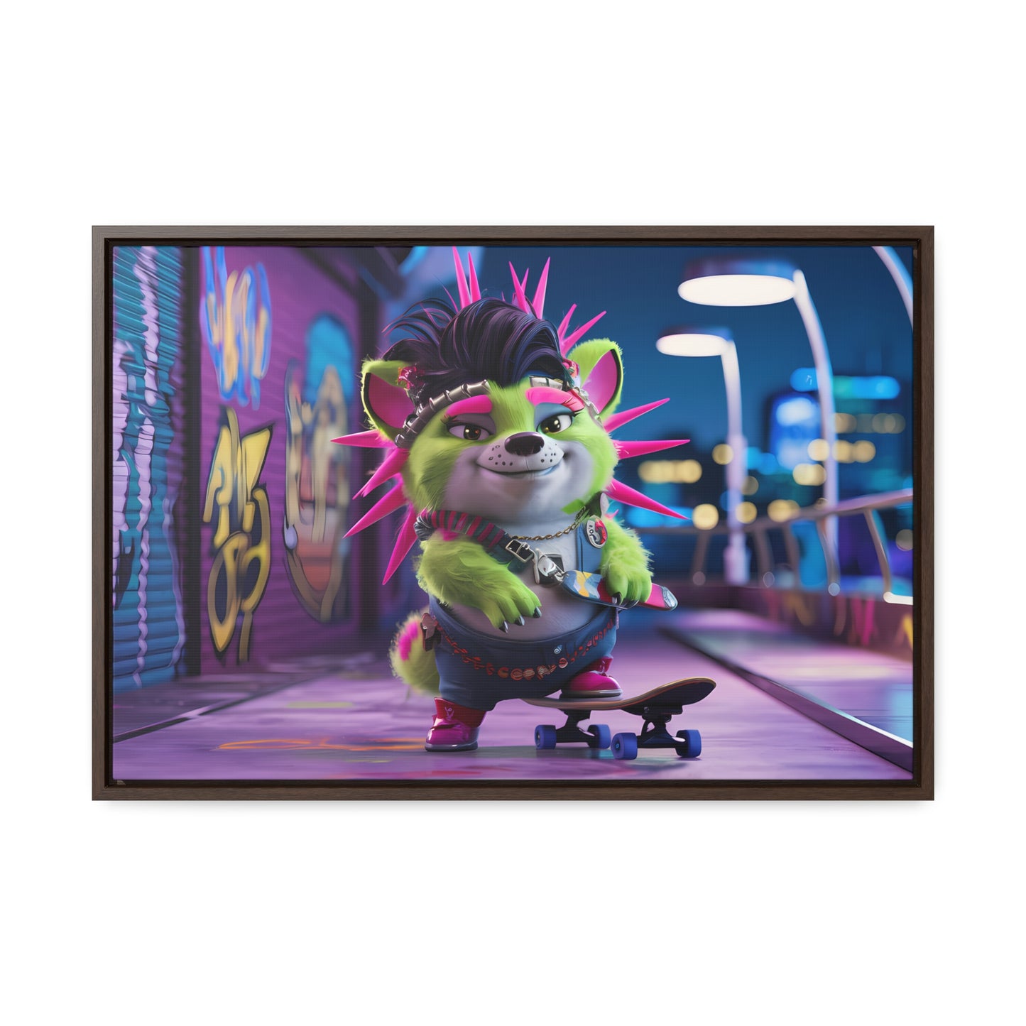 Punk Pup on a Neon Night - Gallery Canvas Wraps, Horizontal Frame