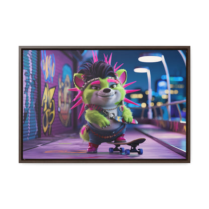 Punk Pup on a Neon Night - Gallery Canvas Wraps, Horizontal Frame