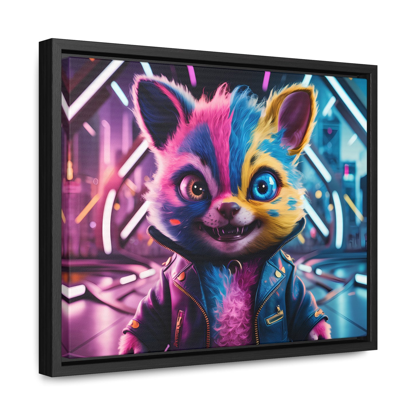 Neon Paws in the Cyber City - Gallery Canvas Wraps, Horizontal Frame