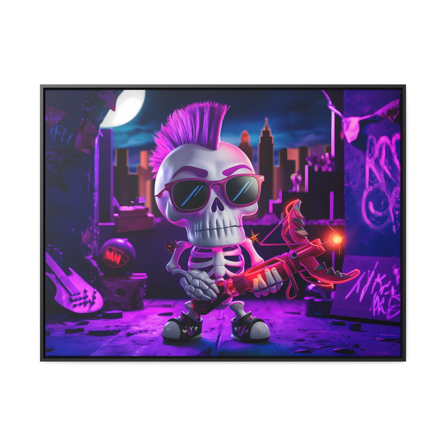 "Punk Rock Skeleton Warrior in Neon City" - Gallery Canvas Wraps, Horizontal Frame