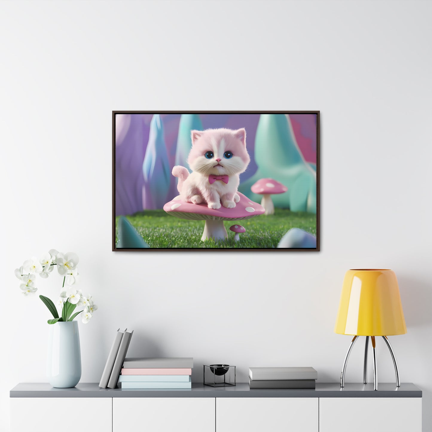 Whimsical Kitten on a Mushroom Throne - Gallery Canvas Wraps, Horizontal Frame