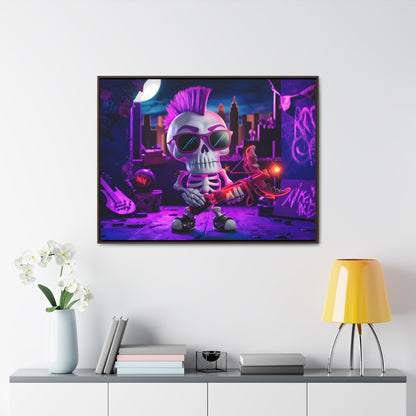 "Punk Rock Skeleton Warrior in Neon City" - Gallery Canvas Wraps, Horizontal Frame