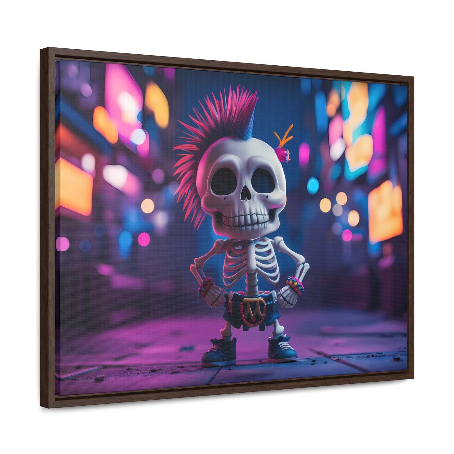 Punk Skeleton in Neon City - Gallery Canvas Wraps, Horizontal Frame