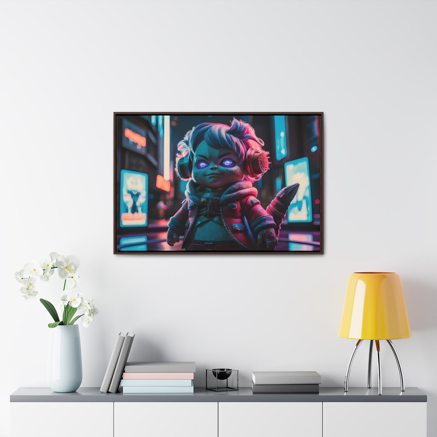 Neon Guardian in the Cyber City - Gallery Canvas Wraps, Horizontal Frame