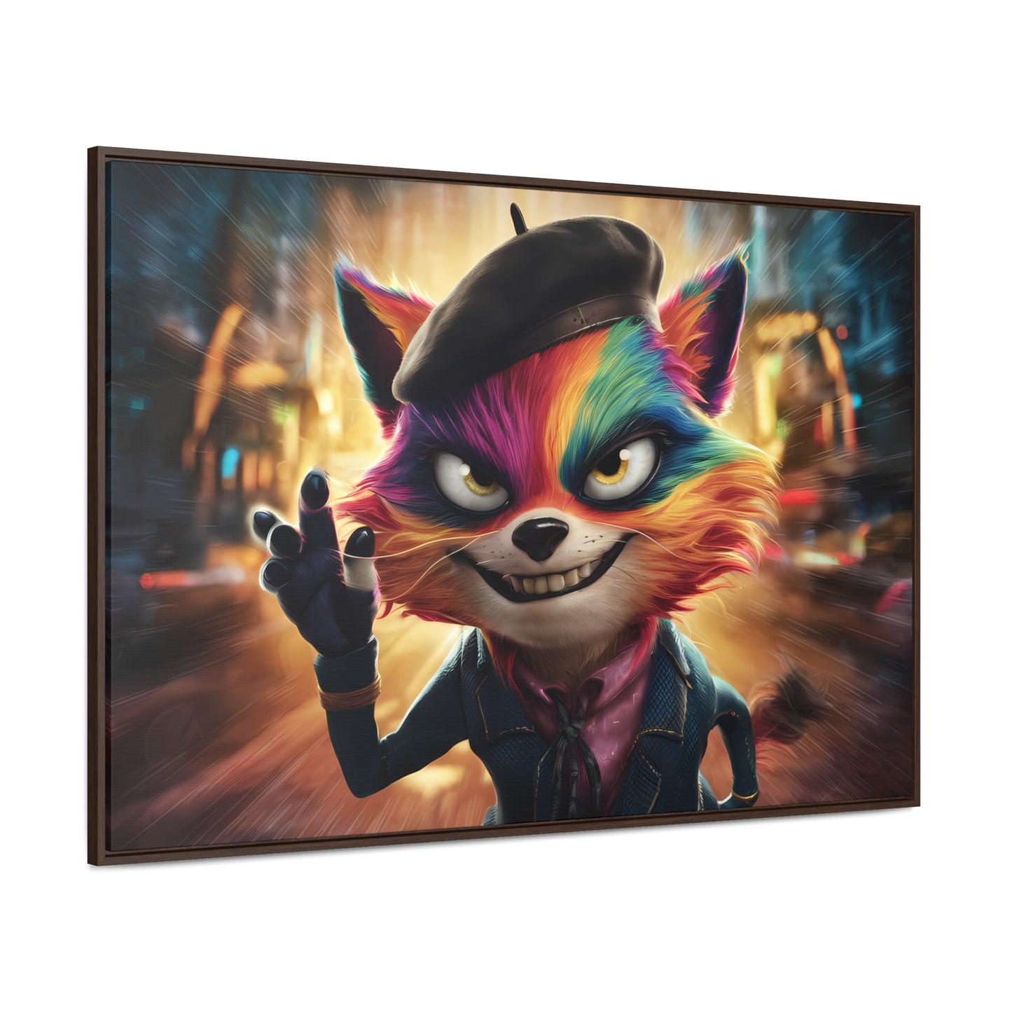 Feline Frenzy in the City Lights - Gallery Canvas Wraps, Horizontal Frame