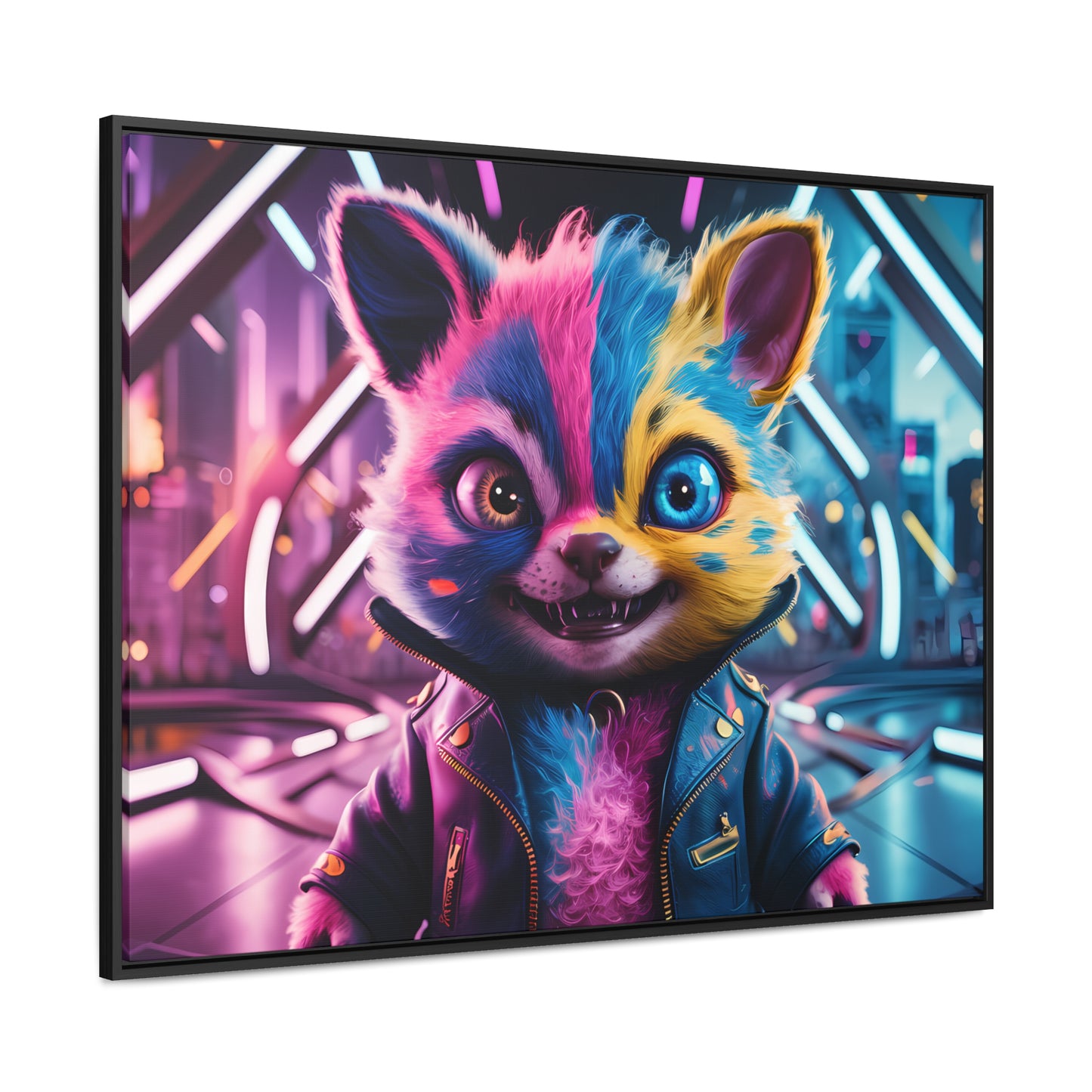 Neon Paws in the Cyber City - Gallery Canvas Wraps, Horizontal Frame